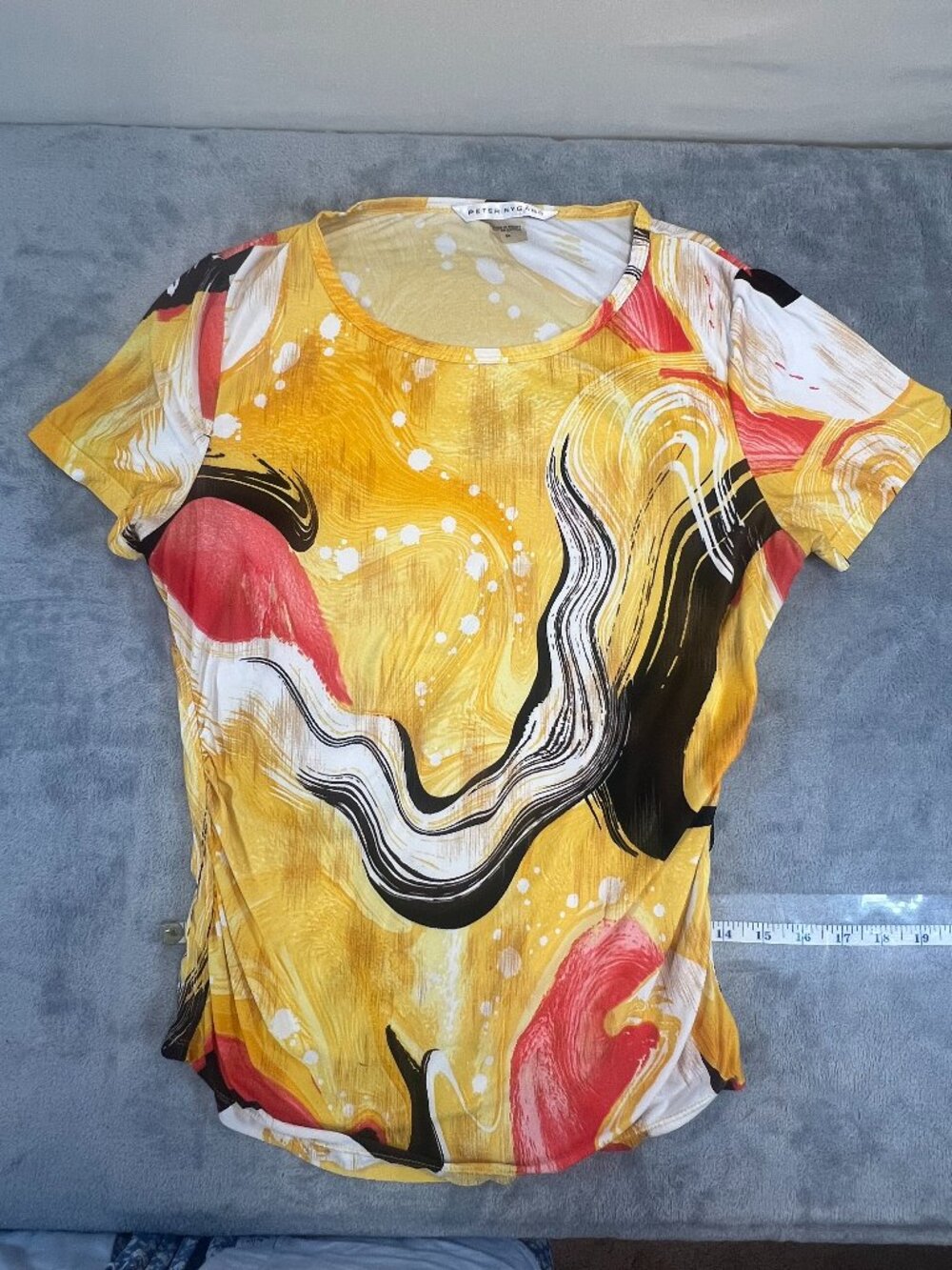 Peter Nygard short sleeve abstract swirl print blouse sz M